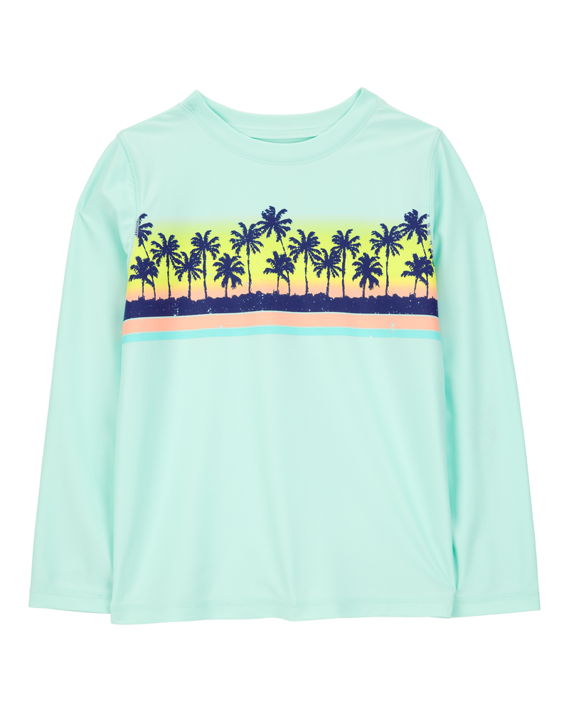 Kid Palm Tree Long-Sleeve Rashguard Swim - Mint Blue, image 1 of 3 slides