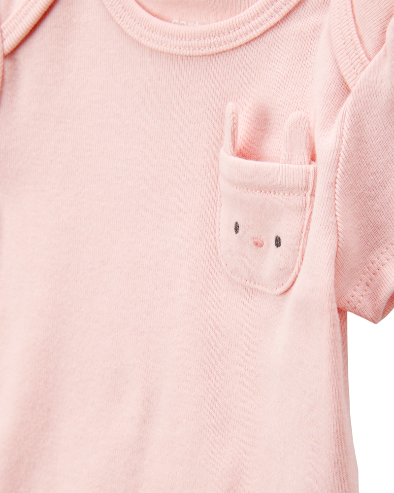 Baby Girl 5-Pack Floral Bunny Short-Sleeve Cotton Bodysuits - Pink, image 2 of 8 slides