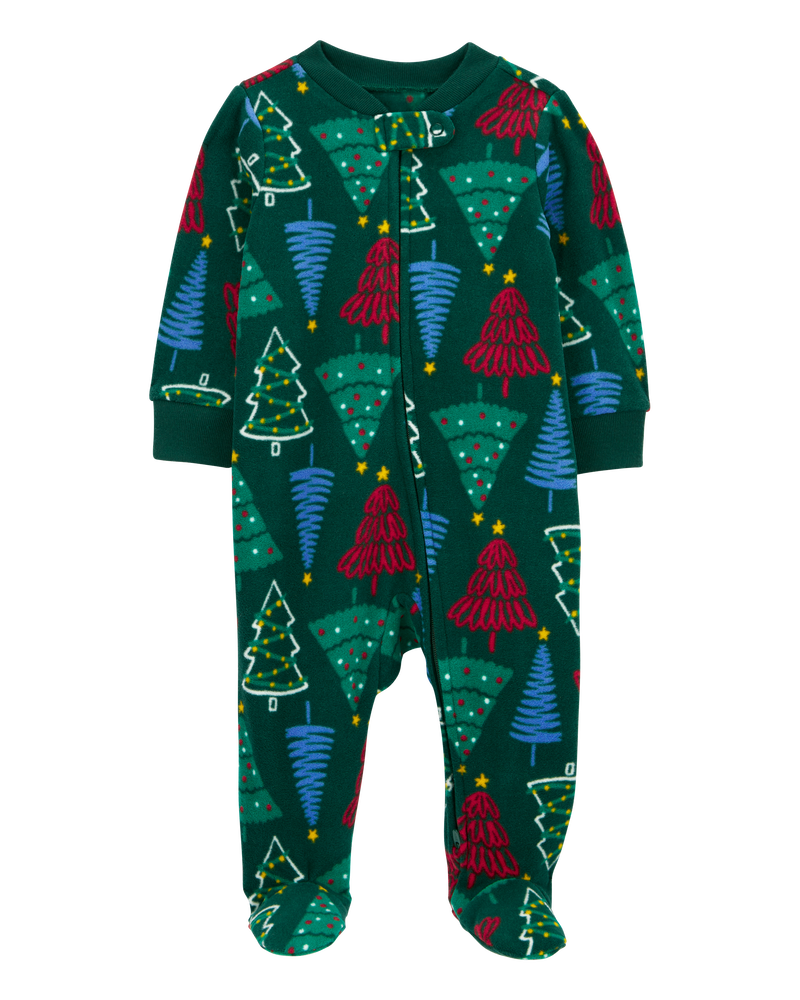 Baby Christmas Trees Zip-Up Fleece Sleep & Play Pajamas, image 1 of 3 slides