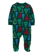 Baby Christmas Trees Zip-Up Fleece Sleep & Play Pajamas, image 1 of 3 slides