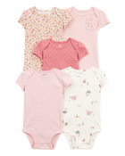 Baby Girl 5-Pack Floral Bunny Short-Sleeve Cotton Bodysuits - Pink, image 1 of 8 slides