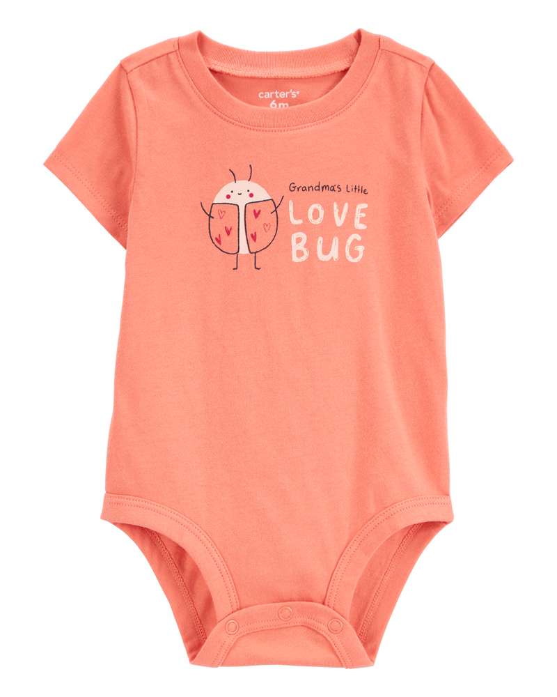 Baby Grandma's Little Love Bug Short-Sleeve Bodysuit - Peach, image 1 of 3 slides