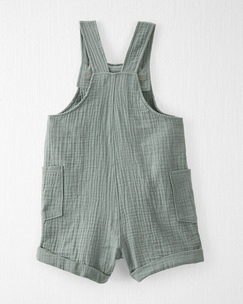 Toddler Organic Cotton Gauze Shortalls in Green, image 2 of 6 slides