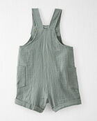 Toddler Organic Cotton Gauze Shortalls in Green, image 2 of 6 slides