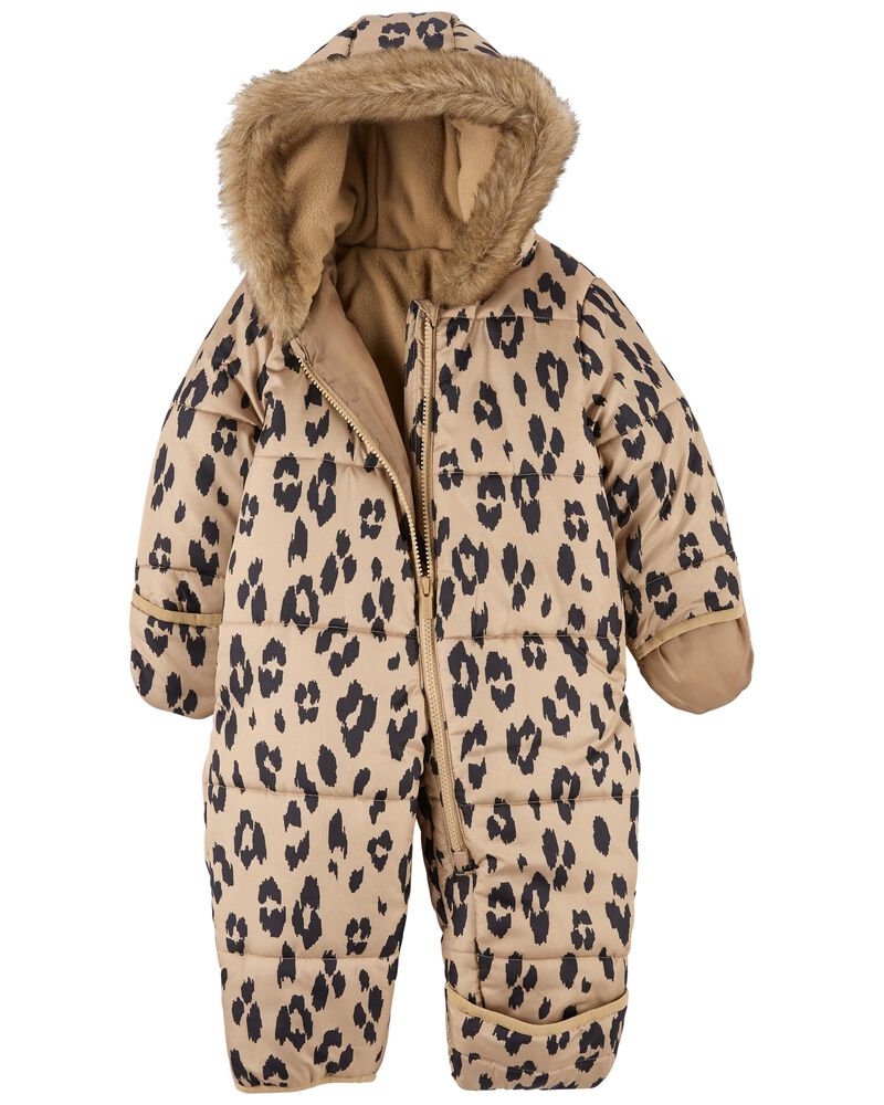 Baby Quilted Leopard Print Snowsuit, image 2 of 3 slides