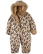 Baby Quilted Leopard Print Snowsuit, image 2 of 3 slides