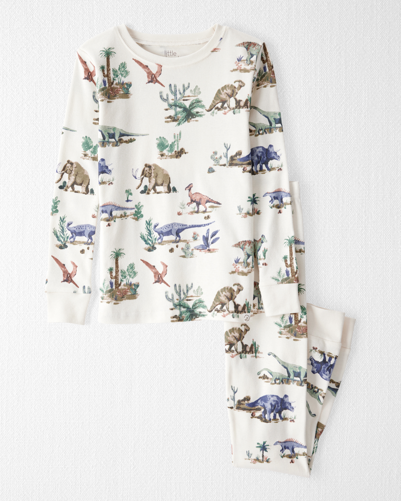 Kid Dinosaur Print Organic Cotton 2-Piece Pajamas, image 1 of 5 slides