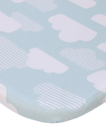 Skip Hop Cozy-Up 2-in-1 Bedside Sleeper Blue & White Clouds 100% Cotton Fitted Bassinet Sheet, 