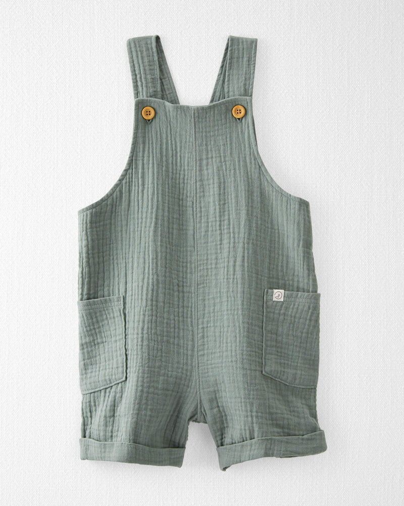 Toddler Organic Cotton Gauze Shortalls in Green, image 1 of 6 slides