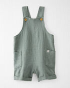 Toddler Organic Cotton Gauze Shortalls in Green, image 1 of 6 slides