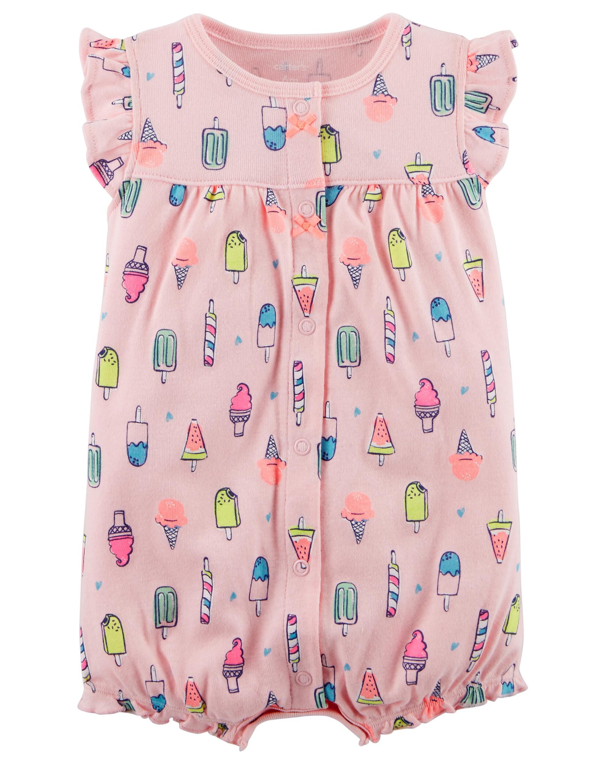 Carters Baby Girls Snap-Up Cotton Romper 9M, Ice Cream//Pink