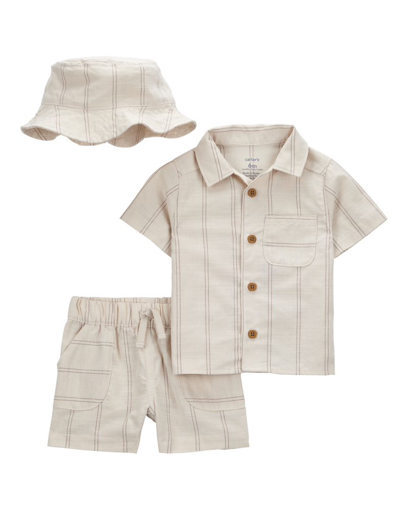 Baby 3-Piece Striped Little Short & Hat Set, image 1 of 3 slides