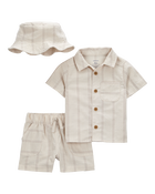 Baby 3-Piece Striped Little Short & Hat Set, image 1 of 3 slides