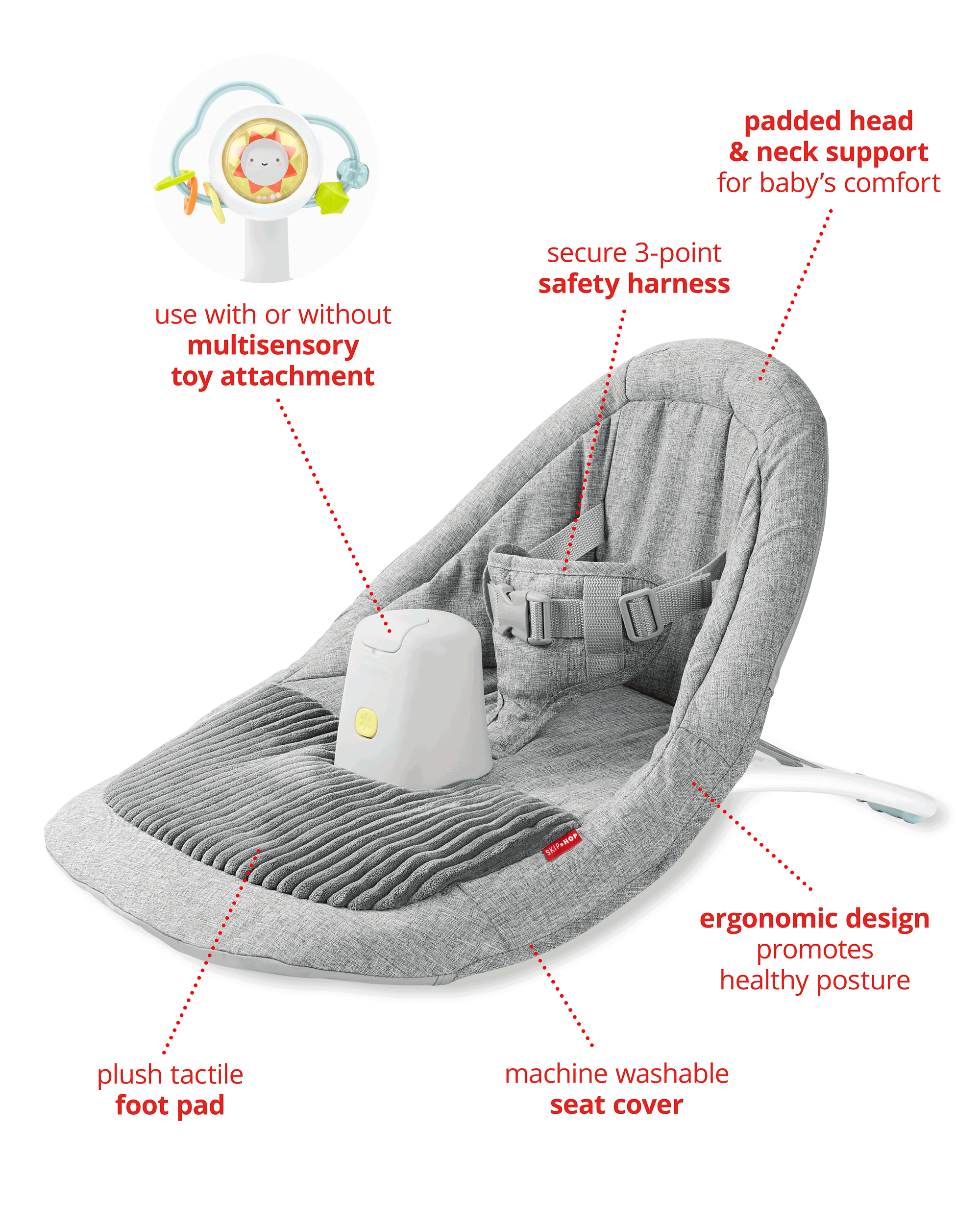 Silver Lining Cloud Upright Activity Floor Seat - Grey, image 3 of 7 slides