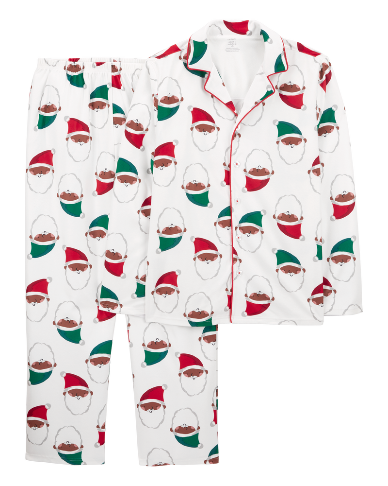 Adult 2-Piece Santa Fleece Coat Style Pajamas, image 1 of 4 slides