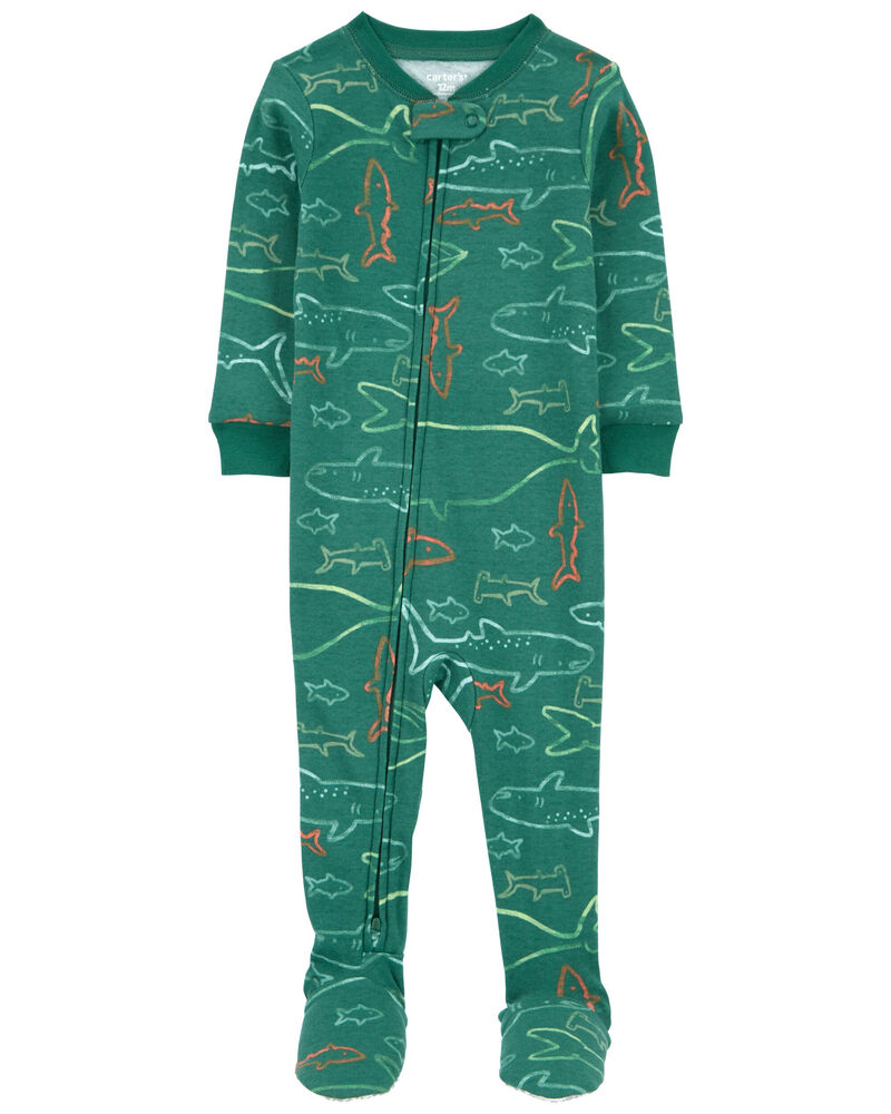 Baby 1-Piece Shark 100% Snug Fit Cotton Footie Pajamas, image 1 of 4 slides