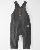 Baby Organic Cotton Gauze Overalls in Dark Gray, image 1 of 5 slides