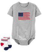 Baby American Flag Bubble & Socks Set, image 1 of 2 slides