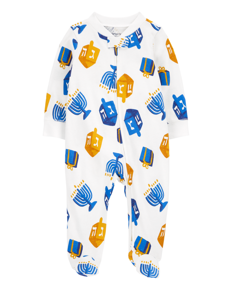 Baby Hanukkah 2-Way Zip Cotton Sleep & Play Pajamas, image 1 of 4 slides