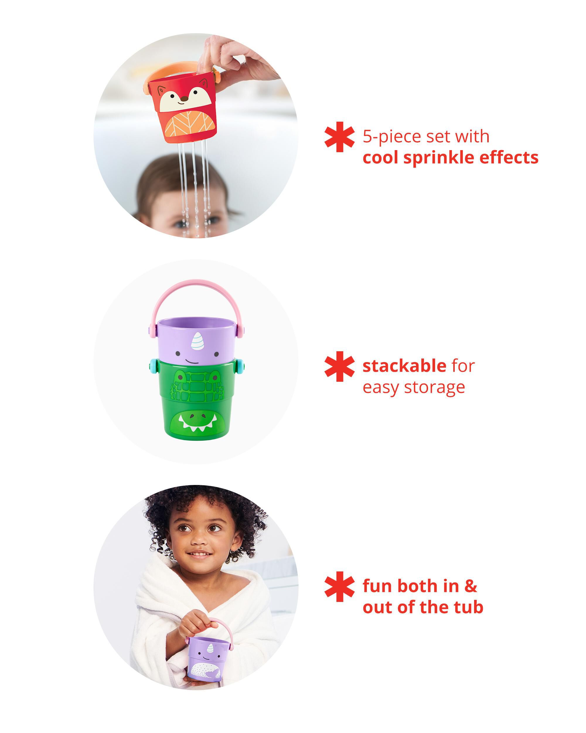 Zoo Stack & Pour Buckets Baby Bath Toy, image 3 of 6 slides