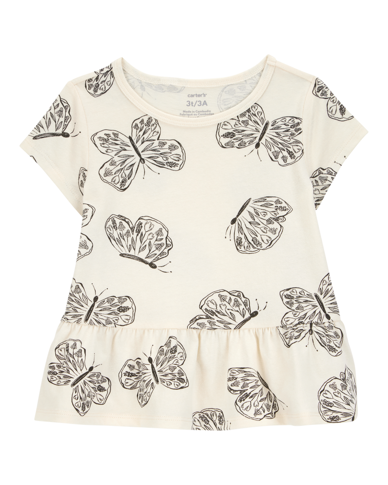 Butterfly Short-Sleeve Peplum Tee - Cream, image 1 of 3 slides