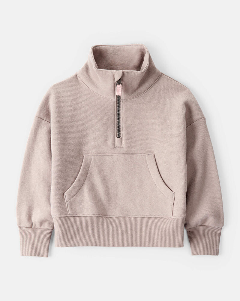 Toddler Girl Long-Sleeve Quarter-Zip Pullover Sweatshirt - Brown, image 1 of 3 slides