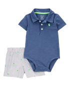Baby Boy 2-Piece Polo Bodysuit & Striped Short Set - Navy, image 1 of 3 slides