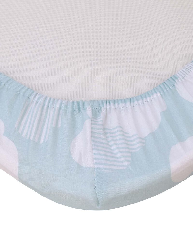 Skip Hop Cozy-Up 2-in-1 Bedside Sleeper 100% Cotton Fitted Bassinet Sheet - Blue & White Clouds, image 3 of 4 slides