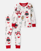 Toddler Christmas Santa Print 100% Cotton Long-Sleeve Snug Fit 2-Piece Pajamas - White, image 1 of 3 slides