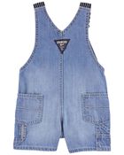 Baby Denim Shortalls: Hickory Stripe Strap Remix, image 2 of 5 slides