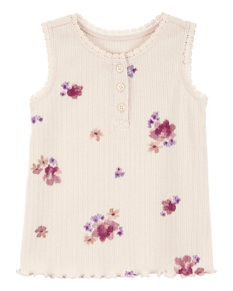Baby Rib Floral Print Tank Top - Ivory, image 1 of 3 slides