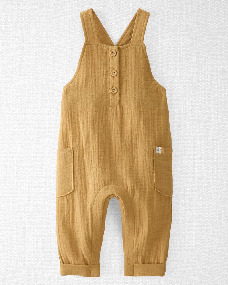 Baby Organic Cotton Gauze Overalls in Gold, image 1 of 5 slides