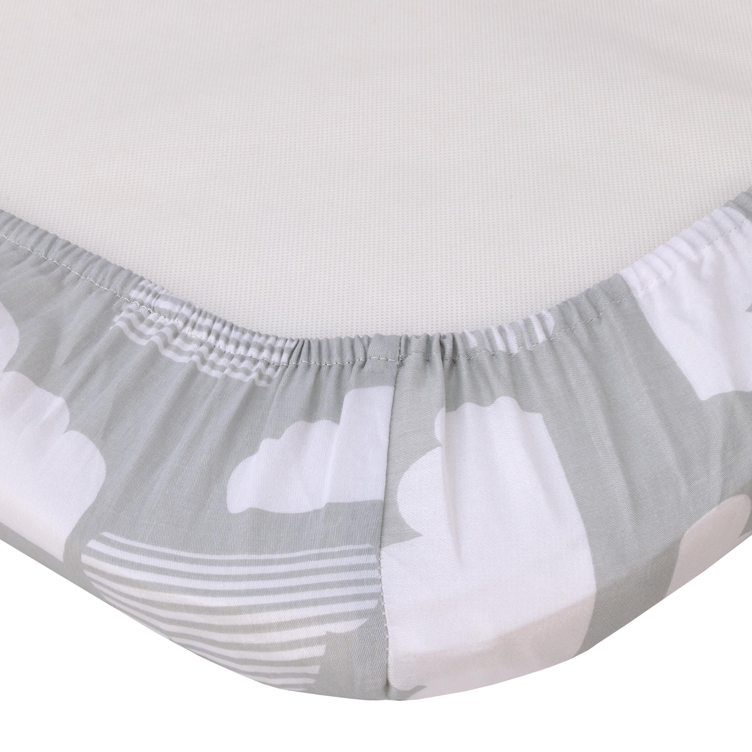 Skip Hop Cozy-Up 2-in-1 Bedside Sleeper 100% Cotton Fitted Bassinet Sheet - Grey & White Clouds, image 3 of 4 slides