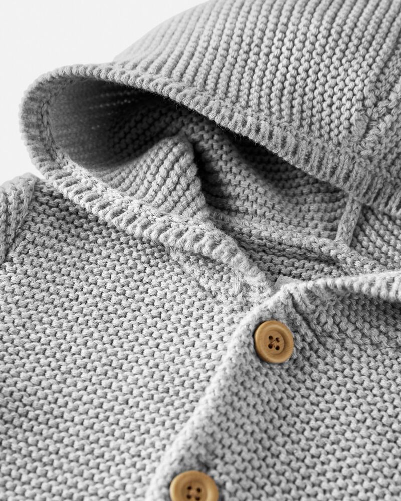Toddler Organic Signature Stitch Cardigan in Grey, image 2 of 4 slides