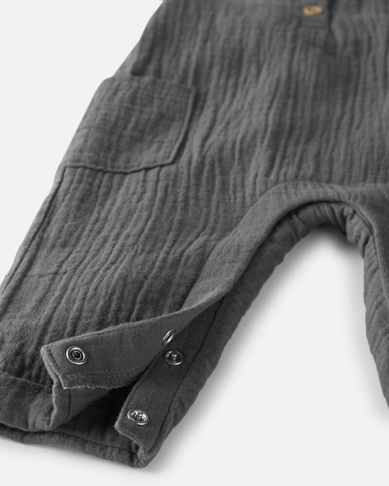 Baby Organic Cotton Gauze Overalls in Dark Gray, image 3 of 5 slides