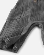 Baby Organic Cotton Gauze Overalls in Dark Gray, image 3 of 5 slides