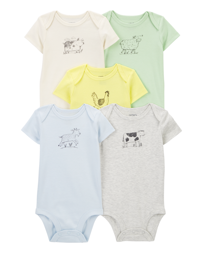 Baby 5-Pack Farm Animal Short Sleeve Bodysuits, image 1 of 8 slides