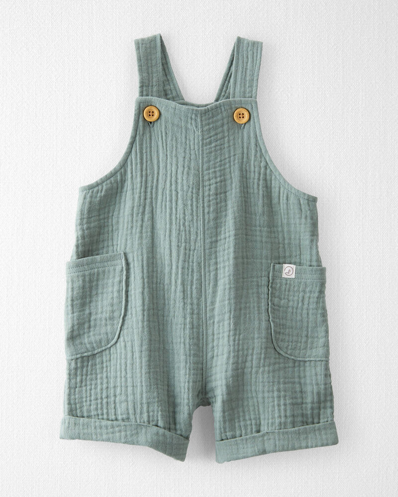 Baby Organic Cotton Gauze Shortalls in Green, image 1 of 6 slides
