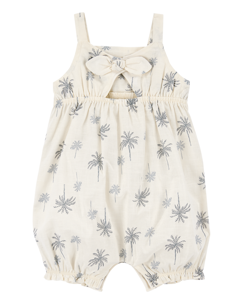 Baby Girl Palm Tree Cotton Romper - Ivory, image 2 of 4 slides