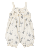 Baby Girl Palm Tree Cotton Romper - Ivory, image 2 of 4 slides
