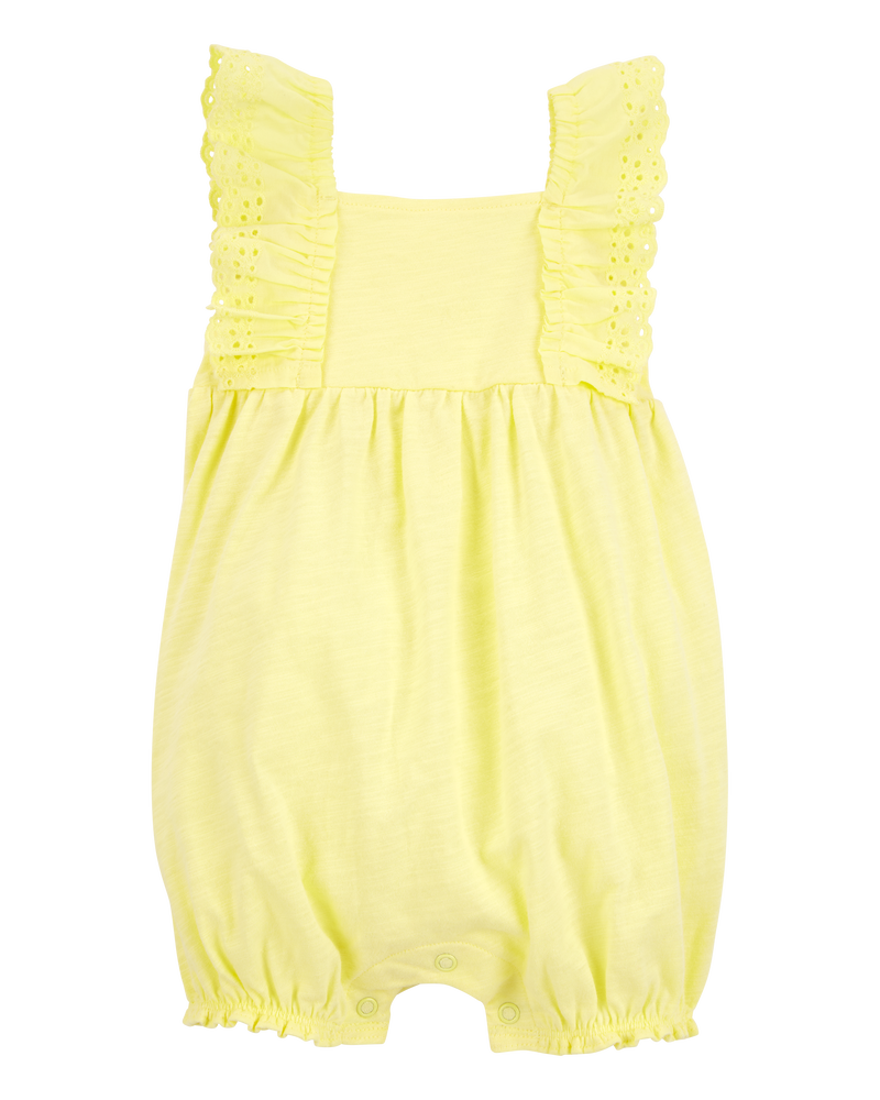 Baby Girl Eyelet Flutter-Sleeve Romper -Yellow, image 1 of 4 slides