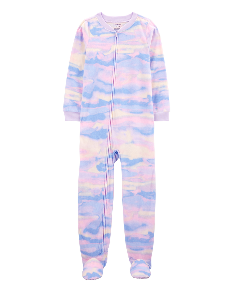 Kid 1-Piece Tie-Dye Fleece Footie Pajamas, image 1 of 3 slides