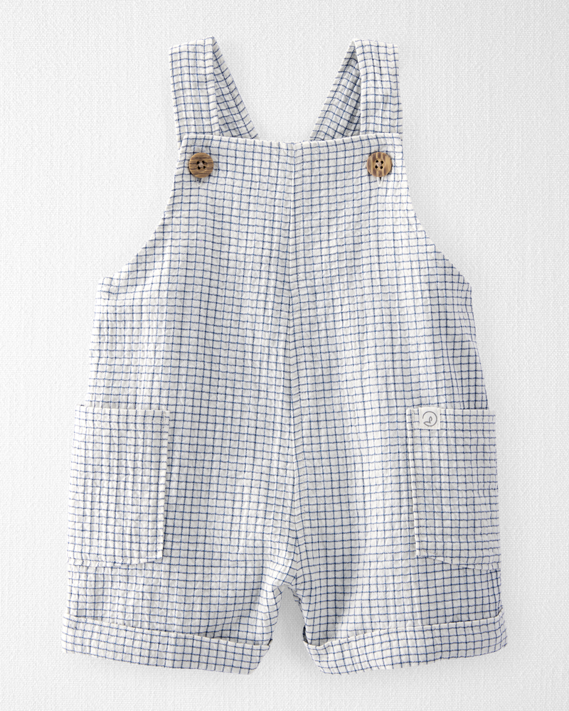 Baby Organic Cotton Checkered-Print Shortalls, image 1 of 5 slides