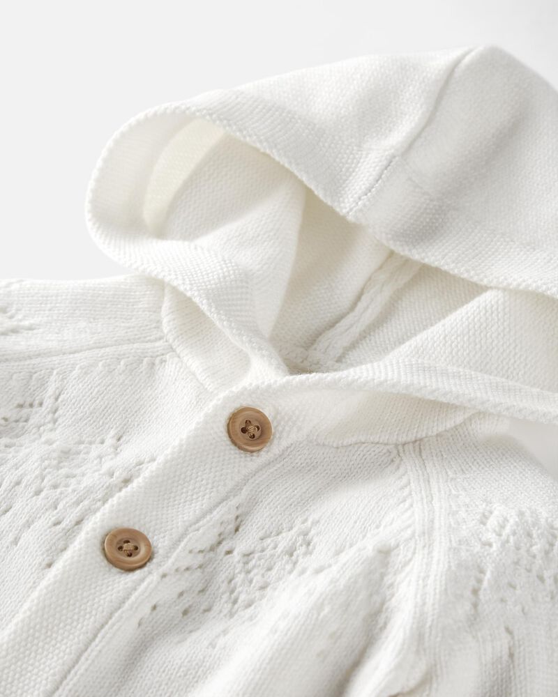 Baby Organic Cotton  Sweater Knit Pointelle Jumpsuit in Ivory, image 2 of 4 slides