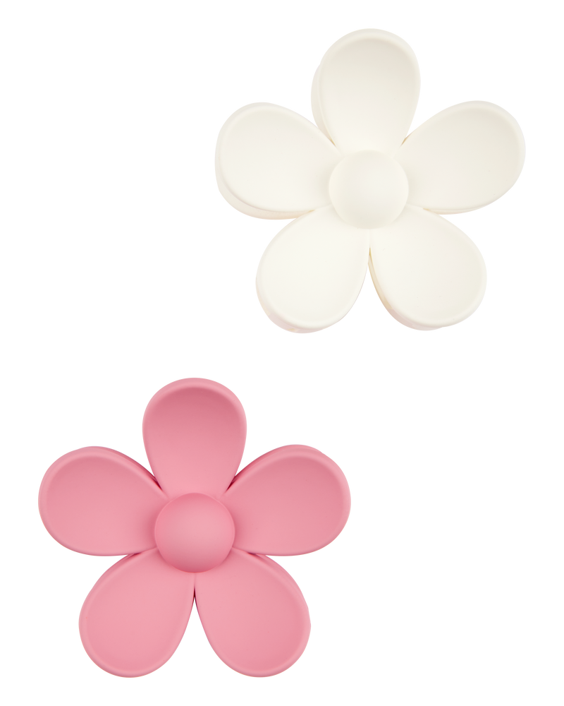 Toddler 2-Pack Floral Hair Clips - White/Pink, image 1 of 2 slides