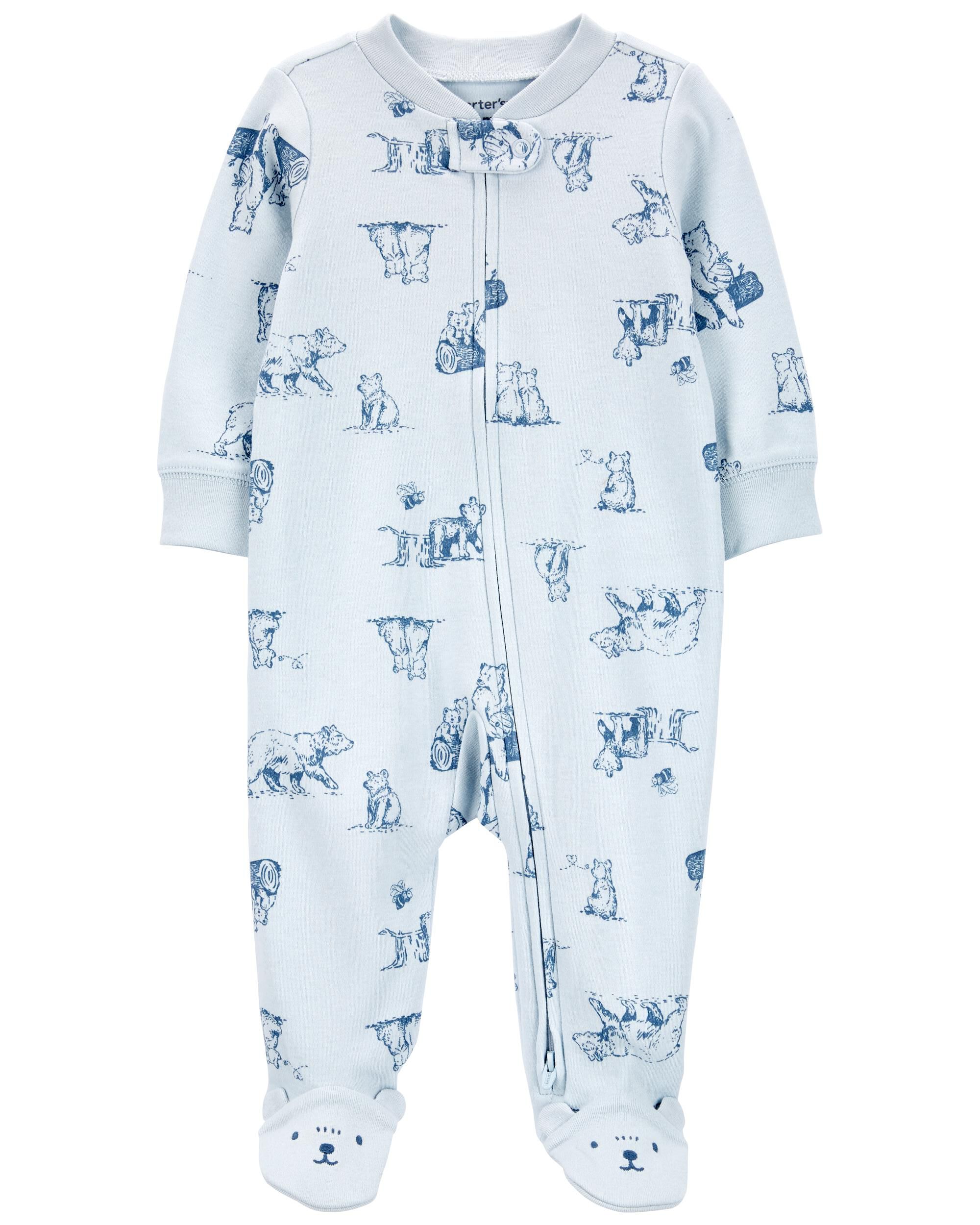 Blue Baby Bear 2 Way Zip Cotton Sleep Play Pajamas skiphop