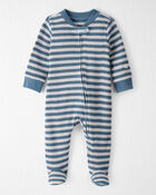 Baby Sleep & Play Pajamas Made with Organic Cotton in Blue Stripes, image 1 of 5 slides