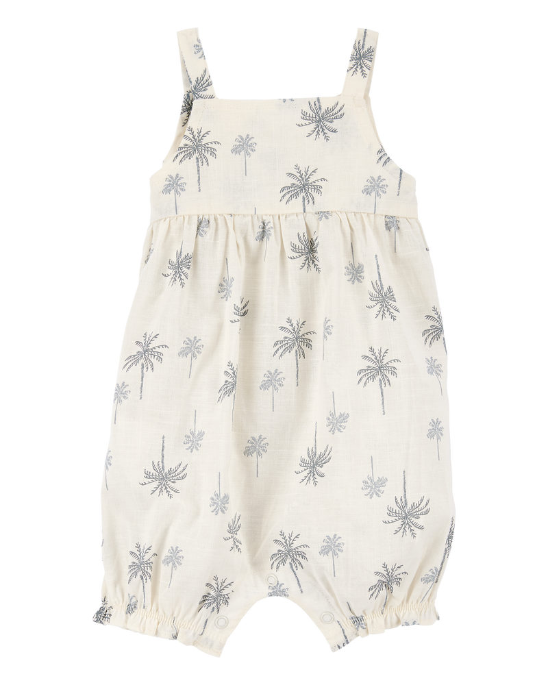 Baby Girl Palm Tree Cotton Romper - Ivory, image 1 of 4 slides