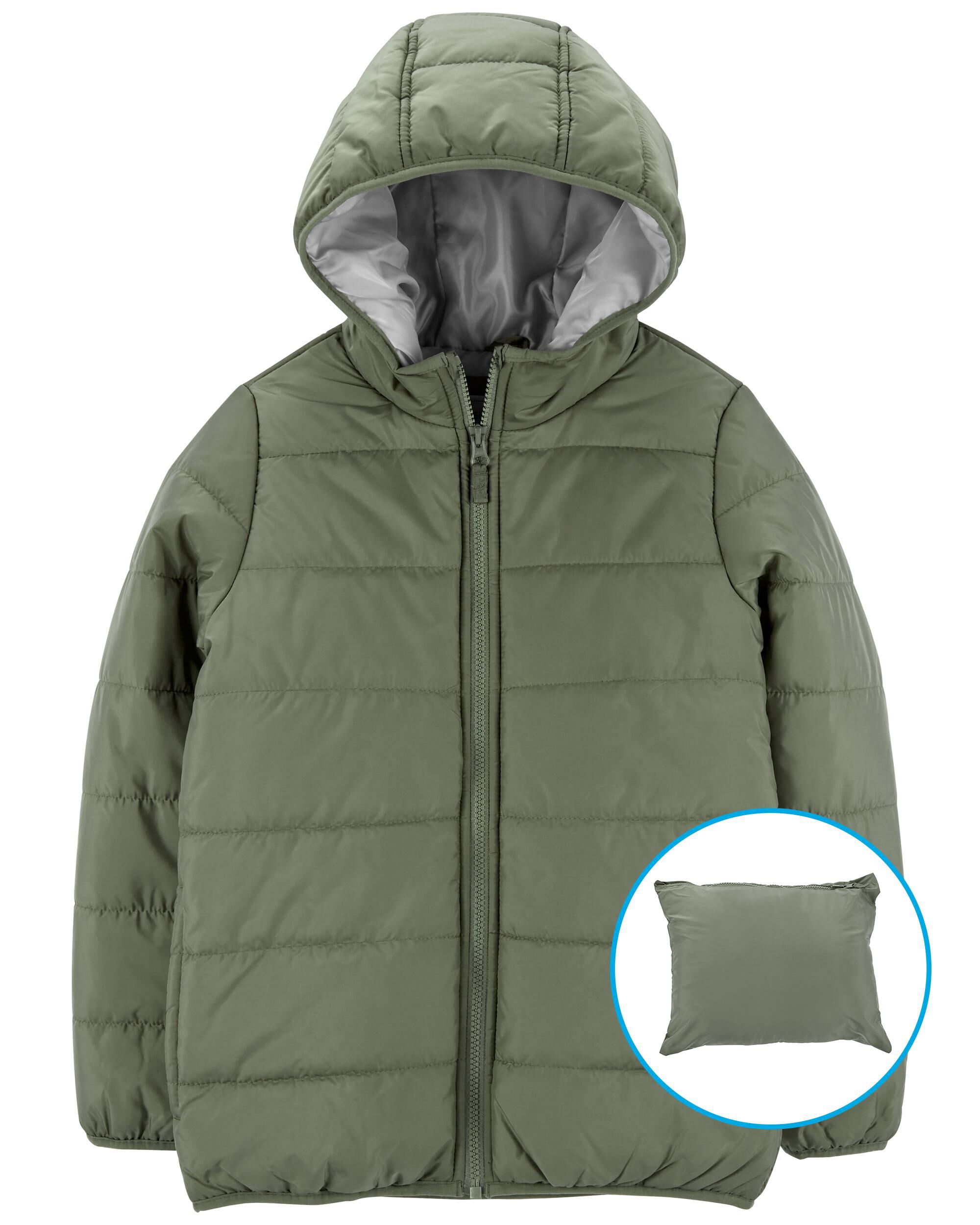 Olive Grey Kid Packable Puffer Jacket skiphop
