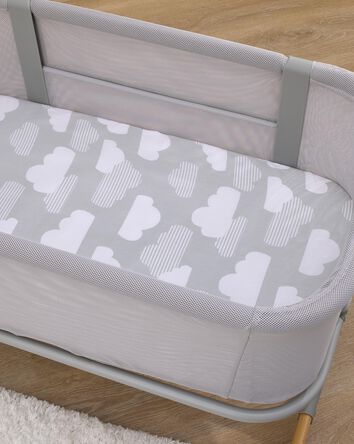 Skip Hop Cozy-Up 2-in-1 Bedside Sleeper Grey & White Clouds 100% Cotton Fitted Bassinet Sheet, 